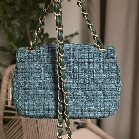Chic Tweed Shoulder Bag - Teal - Picture 2 of 5